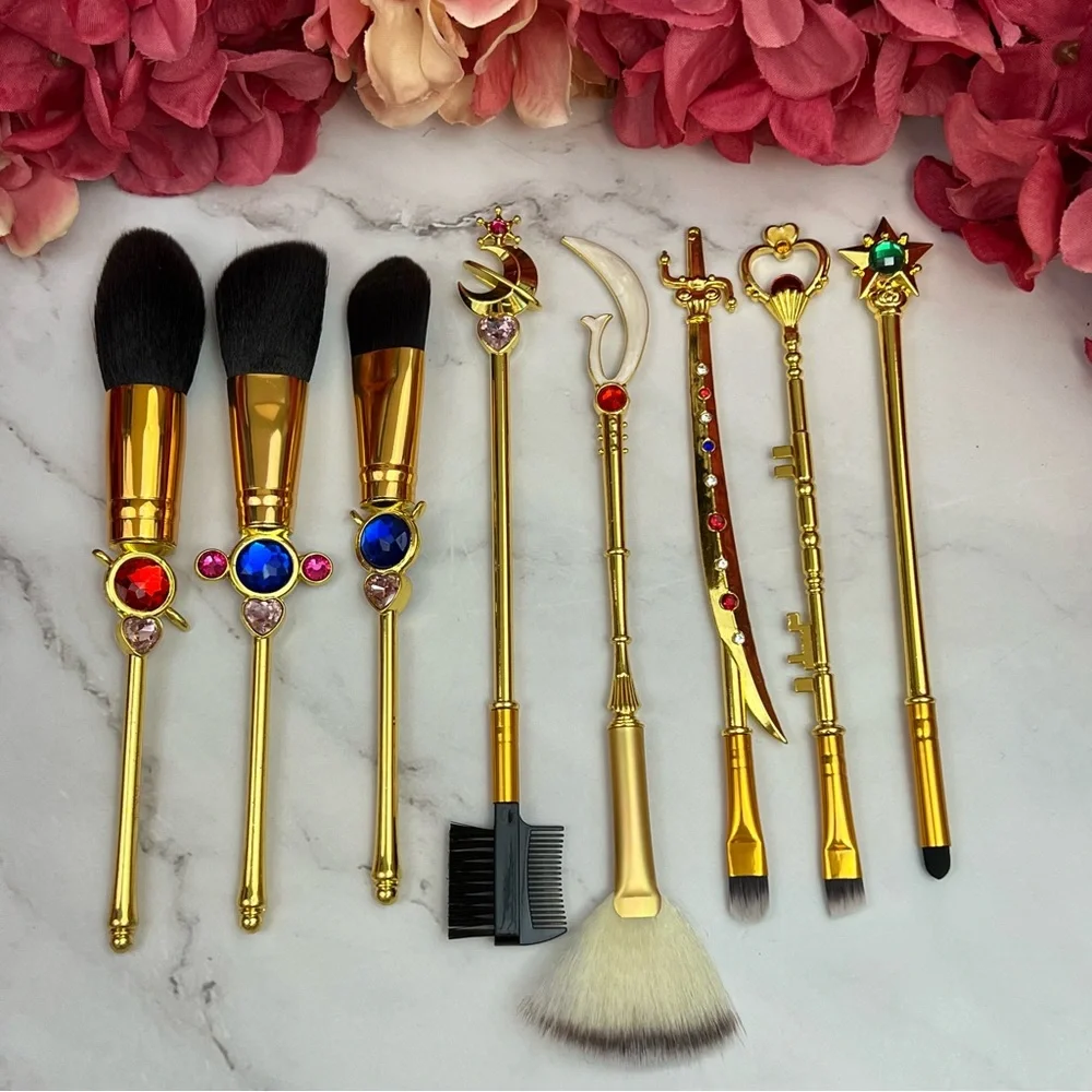 8 Piece Sailor Moon Anime Gold Makeup Brush Set - Picture 4 of 17